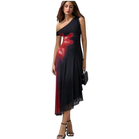 SHEIN Women's Summer‎ Floral Print Maxi Asymmetrical Neck Dress - Size Medium - Picture 1 of 10